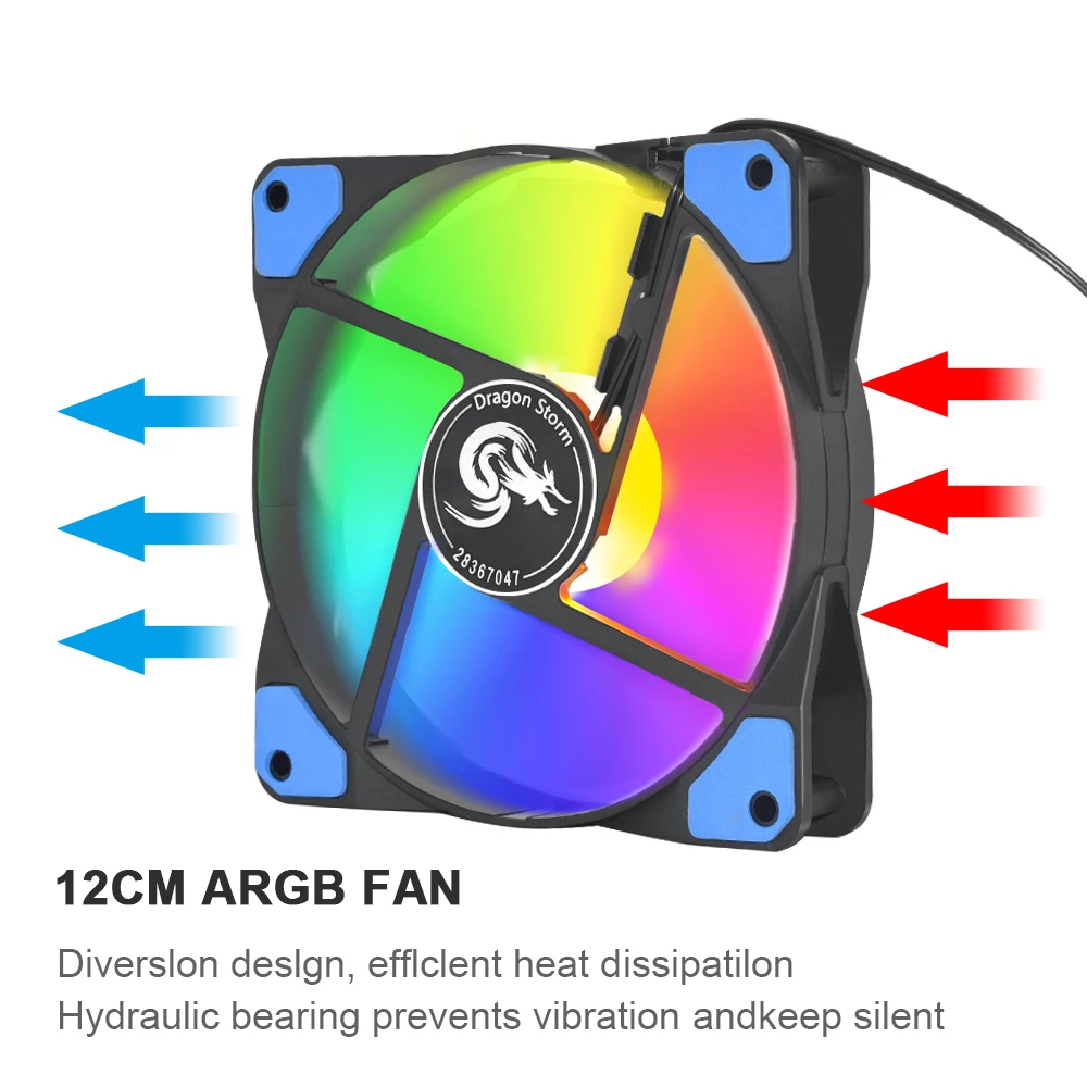 Kipas pendingin CPU 12CM, kipas komputer PC RGB senyap DC 12V 120*120*25MM