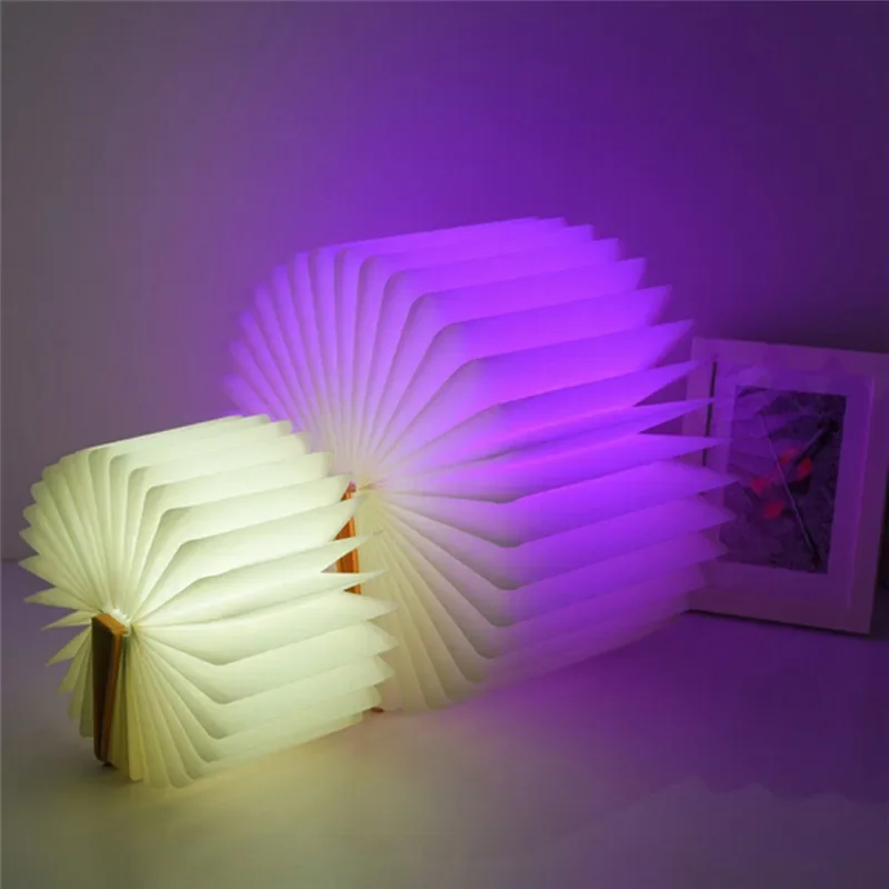 Art Led Book Lamp Light USB Rechargeable Foldable Wooden Night Light Valentine Birthday Christmas Gift for Family Friend