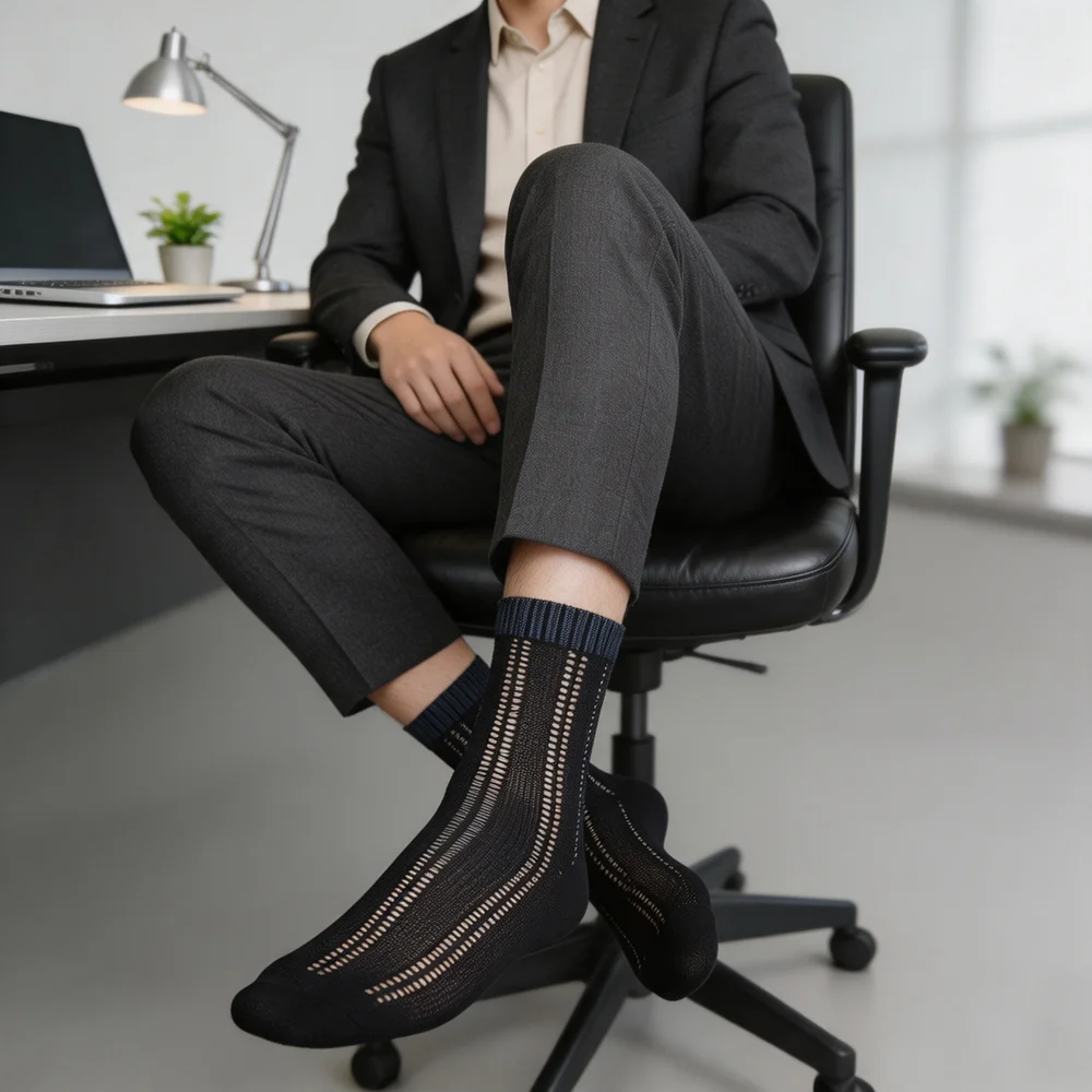Men's High Quality Business Dress Socks Striped Ribbed Formal Suit Work Breathable Comfortable Office Wear