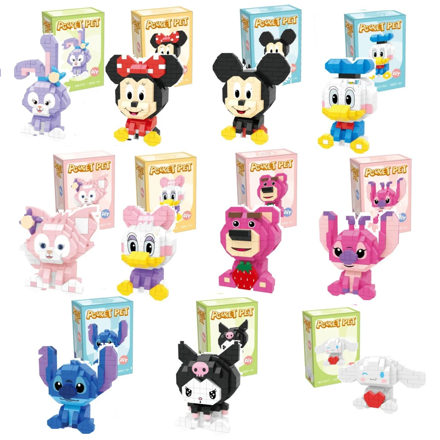 Disneys Pokemon Cartoon Toys Building Blocks Anime Mini Figures Sanrio Micro Blocks Mini Bricks Kids Educational Toys