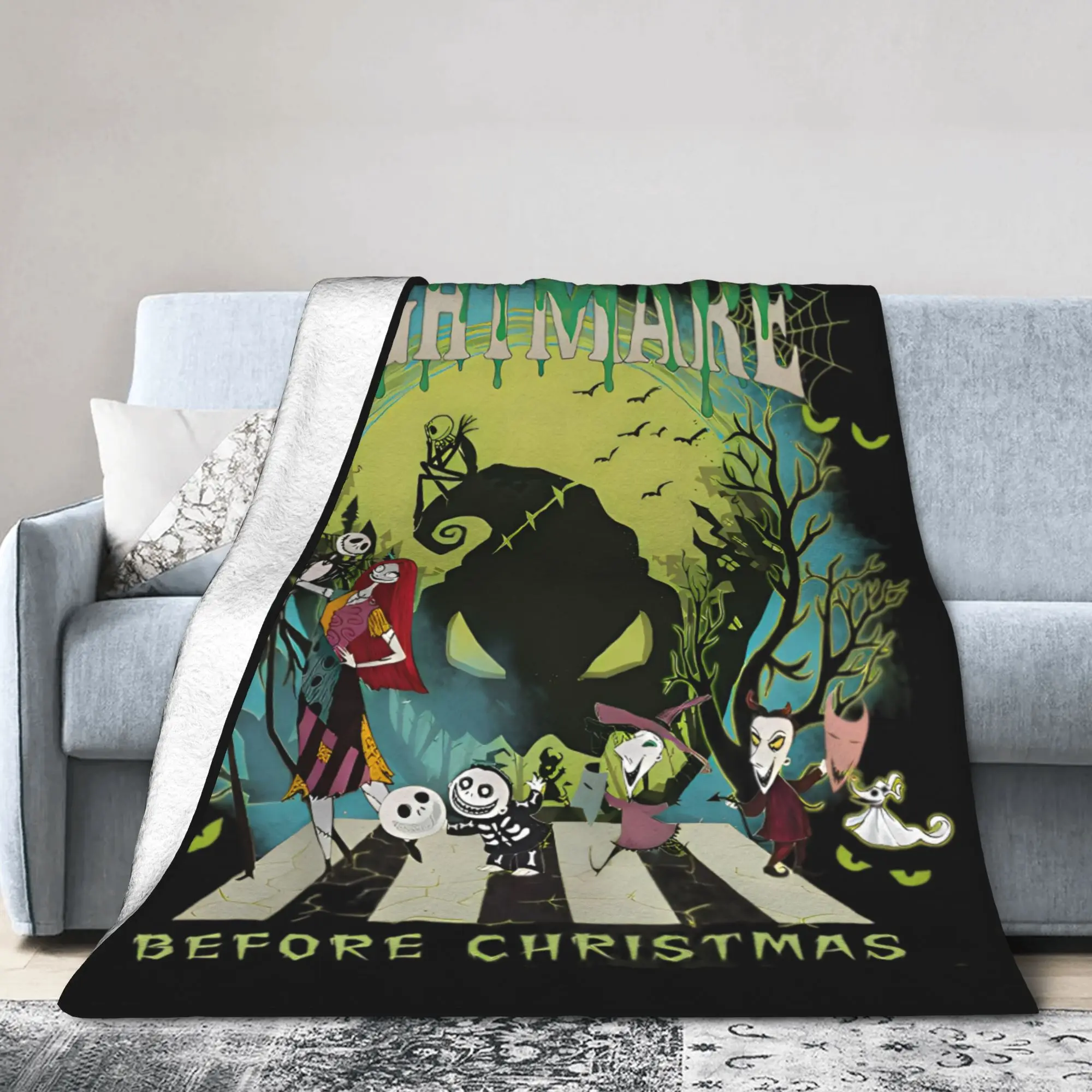 Pesadilla antes de Navidad Lock Shock Barrel manta de franela para el hogar manta tejida viaje ligero multifunción