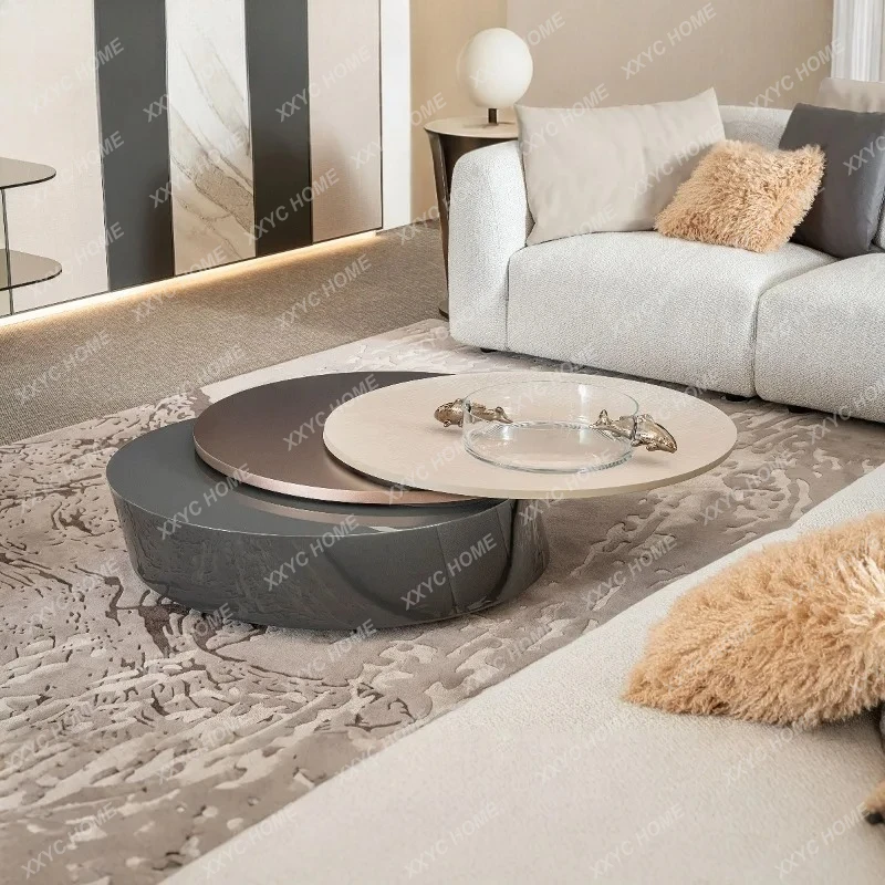 minimalist rotating coffee table living room household stainless steel tea table light luxury high sense