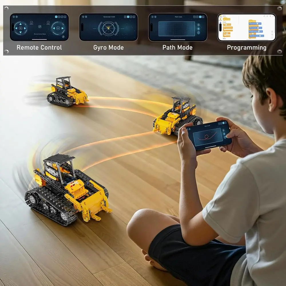 Kit de robot STEM pour enfants de 6 à 12 ans : excavatrice télécommandée de 736 pièces, bulldozer, jeu de construction de grue pour enfants