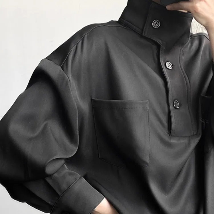 

Half High Handsome And High-End Hairstylist Trendy Brand Men's Clothing Stand Collar Inner Casual Shirt Spring Trend