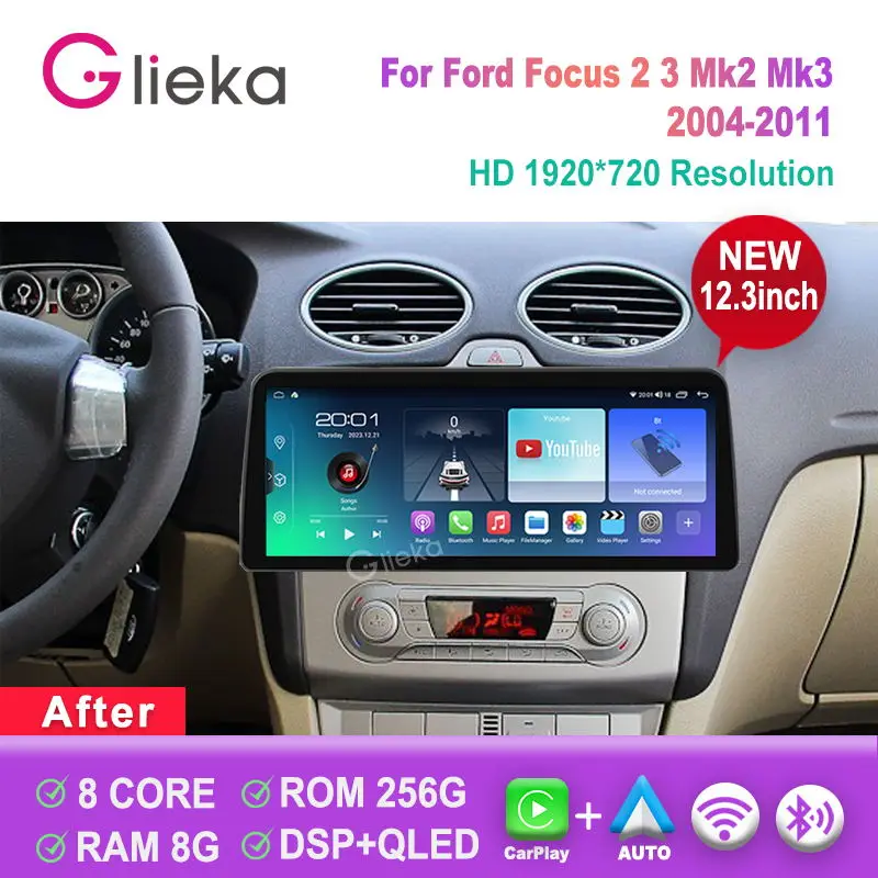 12.3inch Screen Carplay Android For Focus 2 3 Mk2 Mk3 2004 - 2011 Car Radio Stereo Multimedia Player GPS Navigation Head Unit