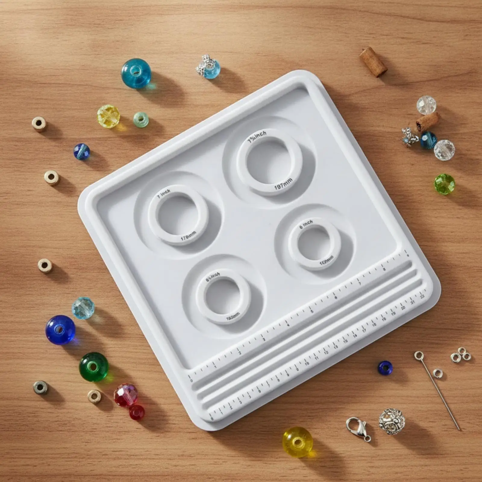 Jewelry Making Bead Tray Plastic Resin Design Board with Four Round Wells for Bracelet Pattern Planning and Assembly