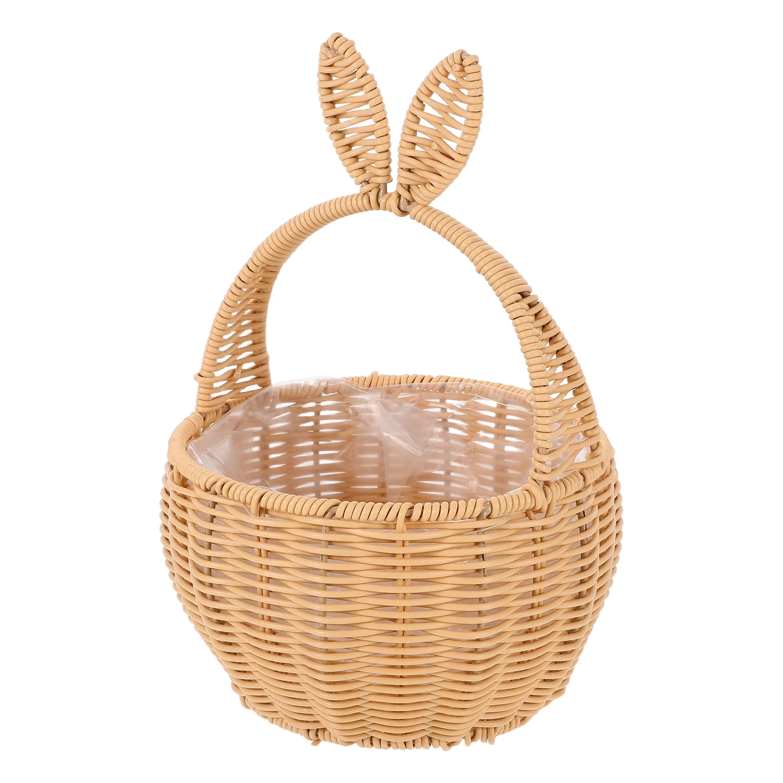 

Rabbit Ear Handheld Basket Woven Imitation Rattan Flower Storage Basket for Wedding Picnic Travel Home Decorative Use