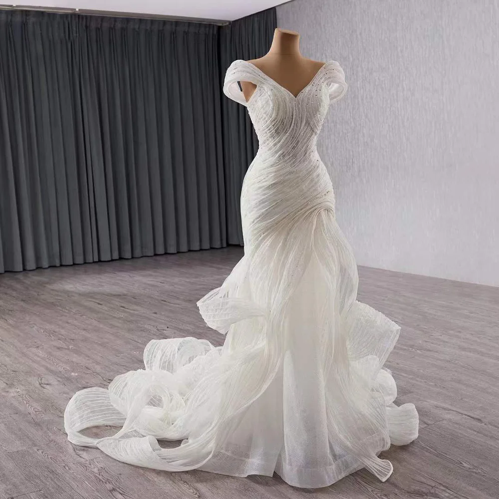 с iyoдебное плаokubя Vestido de novia con hombros descubiertos y escote en forma de corazón con cuentas y cordones en la espalda Vestido de novia sexy con volantes