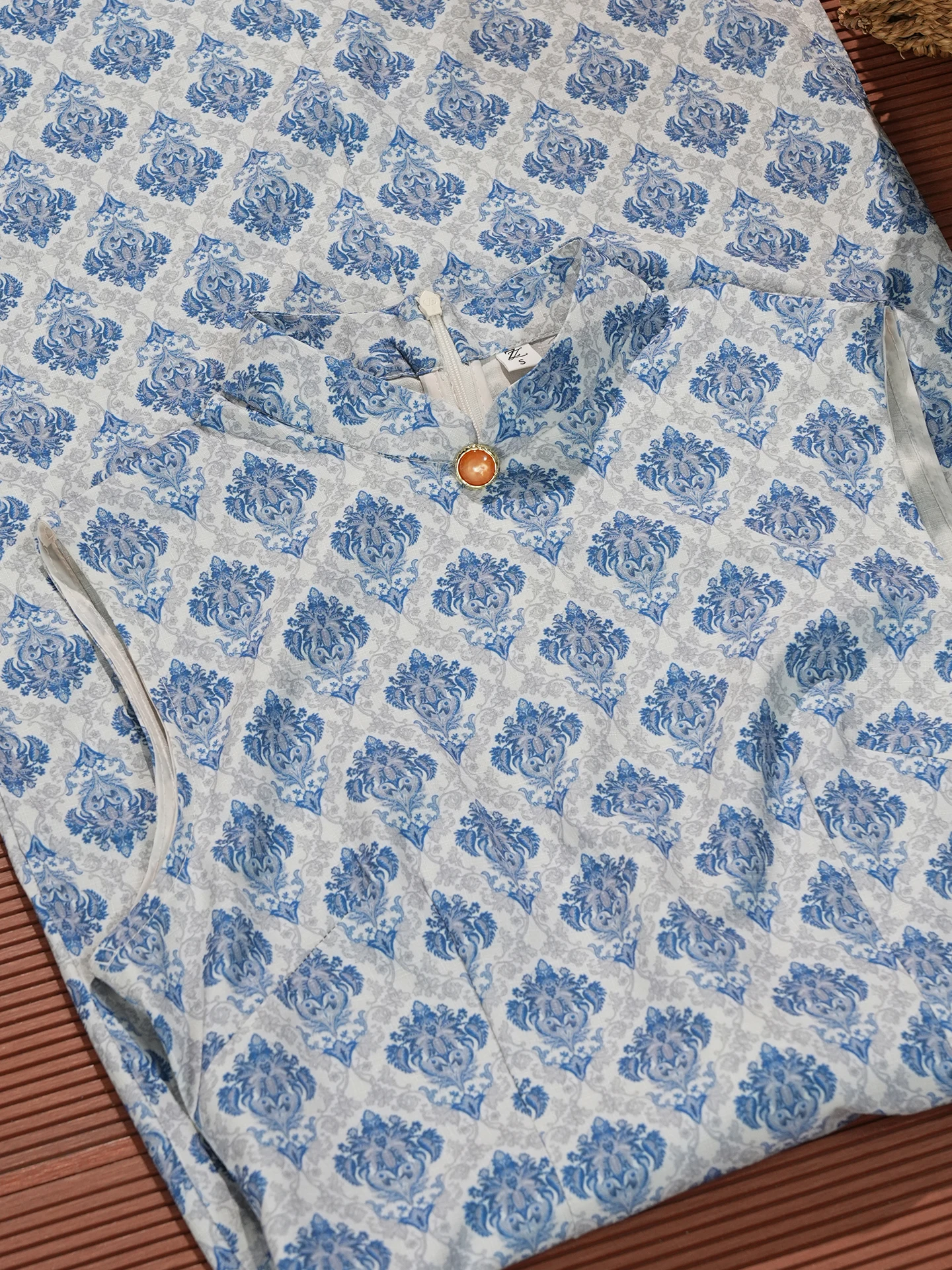 

Blue Young Sle Chinese National Faion Qipao Svel Women's plus Size Slimming Long Qipao Daily Wear Polyester Blend