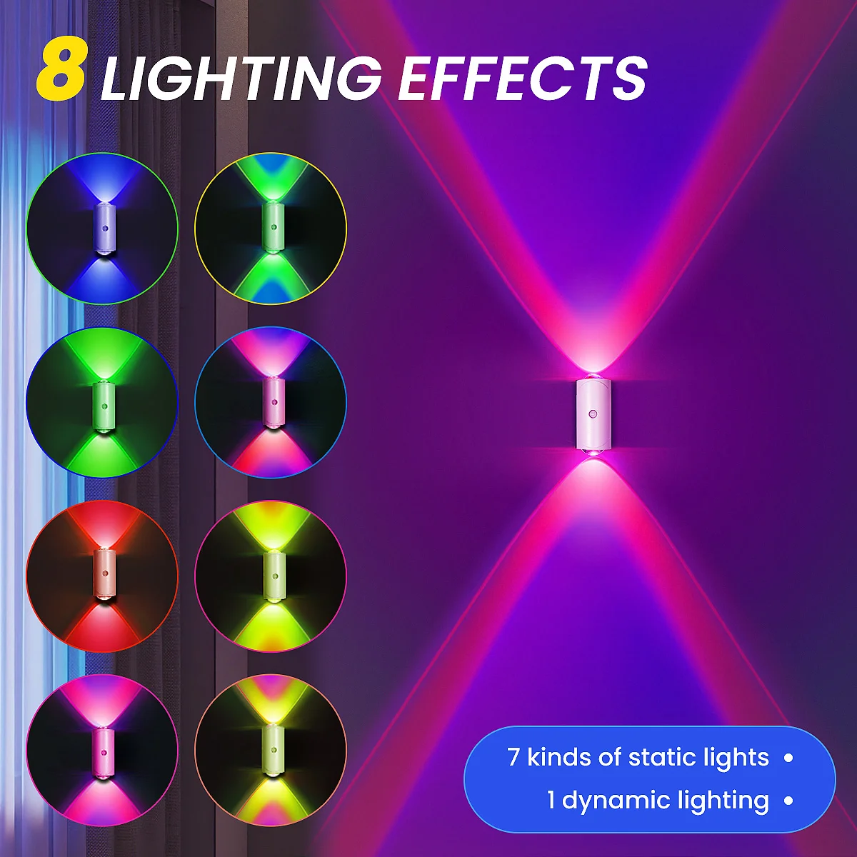 4PCS/2PCS USB Rechargeable Motion Sensor Night Light with 8 Effects, 3 Modes, LED Magnetic Dual-sided Lamp for Stairway, Bedroom