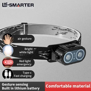 LED 헤드램프 센서 헤드라이트 손전등, USB 충전식 야외 헤드 램프, 토치 작업 램프 