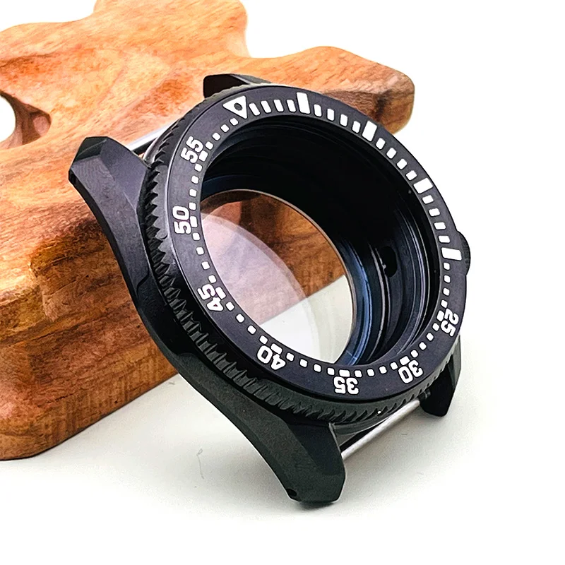 Caja de reloj negra SPB185 SPB187 apta para movimiento NH35 NH36, cubierta trasera transparente, inserto luminoso verde, fundas de reloj Spb185