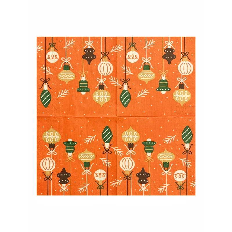 Orange Christmas Lights Printed Napkins Square Christmas Party Decoration Coloured Wood Pulp Paper Towels 20 Sheet Paper Napkins