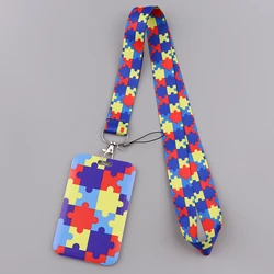 LX1311 Autism Awareness Puzzle Neck Strap Keychain Badge Holder ID Card Pass Hang Rope Lariat Lanyard for Key Rings Accessories