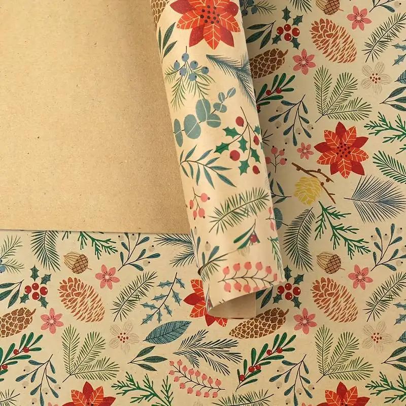 1 Roll 10m Large Size Christmas Themed Gift Wrapping Paper Plant Leaves Flowers Decoration Kraft Paper DIY Gift Wrapping Supplies view 4