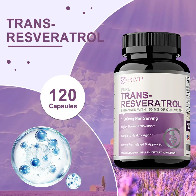 Supplemento Resveratrol 1500 Mg - Senza OGM e Senza Glutine, Trans-Resveratrol Ultrapuro 120 Capsule, Antietà, Antiossidante