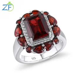 GZ ZONGFA New Arrivals 925 Sterling Silver Ring for Women Natural Red Garnet 4ct Octagon Cut Wedding Party Ring Fine Jewelry