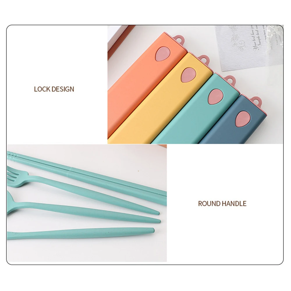 4pcs/Set Wheat Tableware Set Travel Key Fingerprint Easy To Carry Student Cutlery Portable Travel Kitchen Accessories