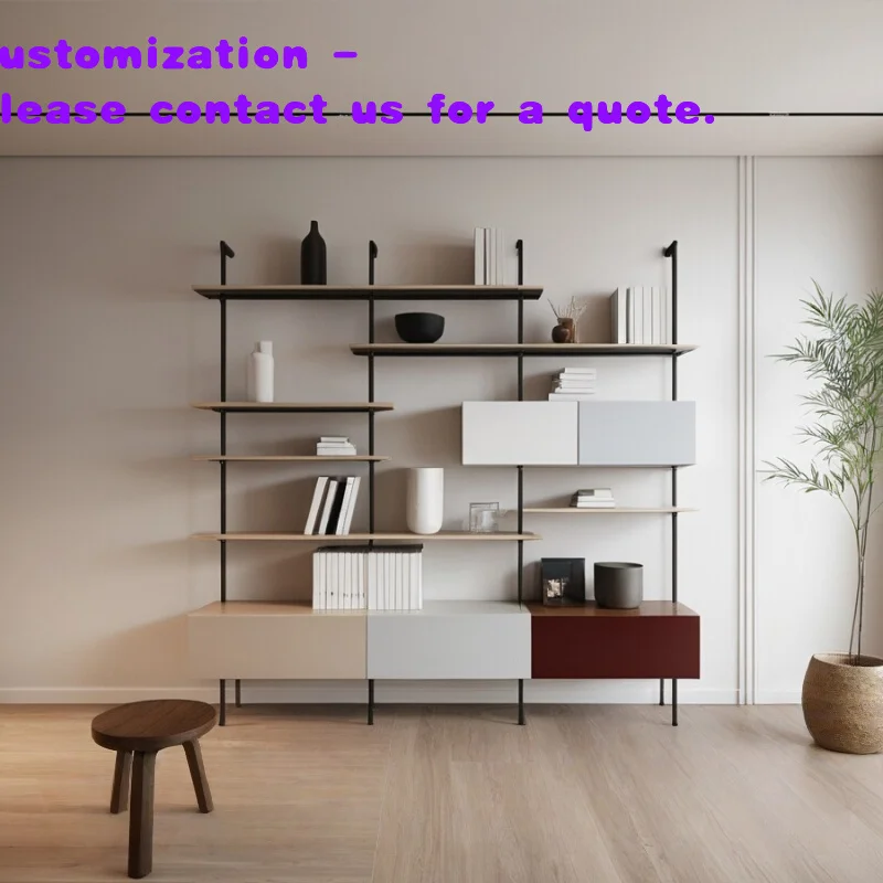 custom.Yicheng Iron Art Multi-layer Solid Wood Bookshelf Living Room Simple Bookcase Shelf Floor Nordic Full Wall Display Rack S
