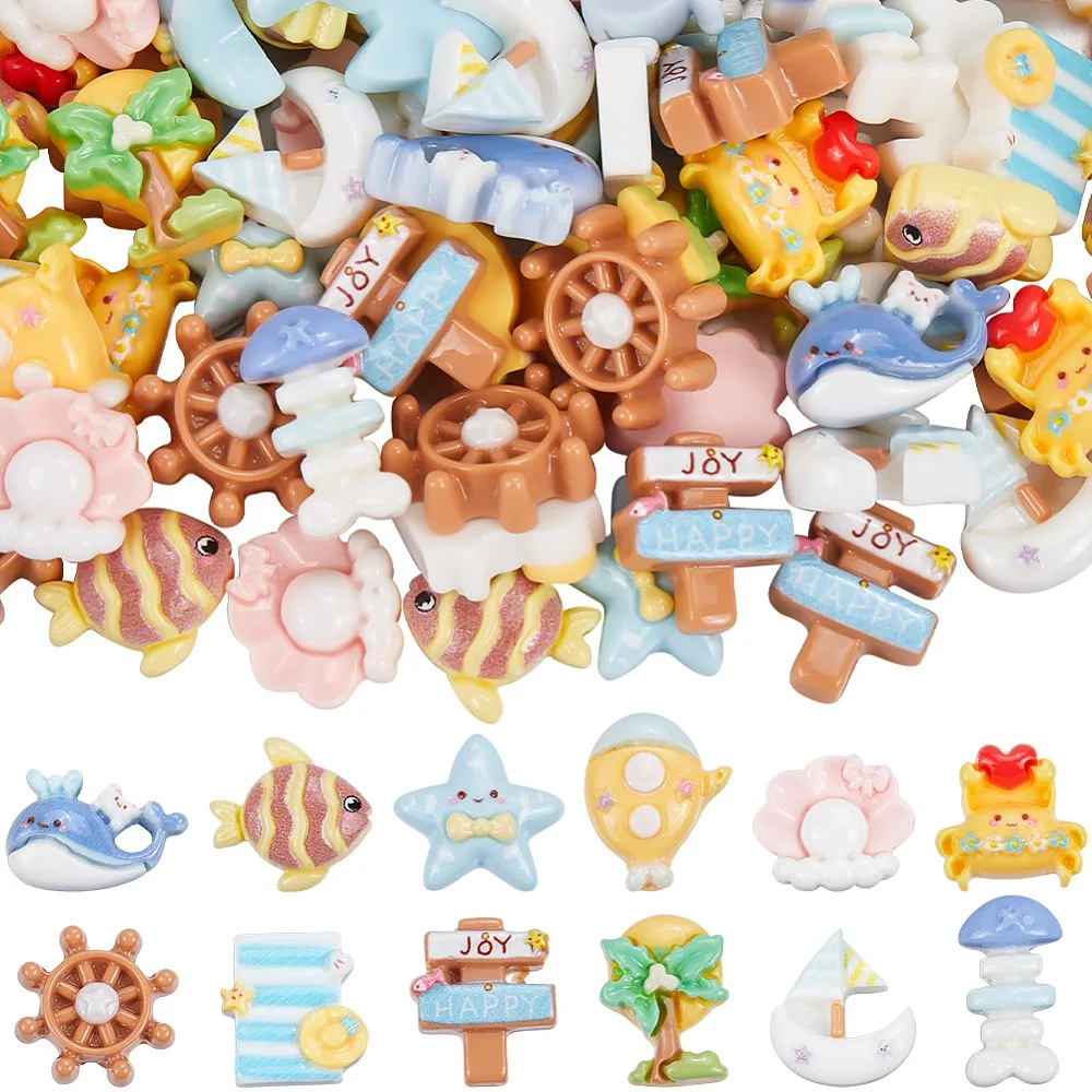 

120Pcs 12 Styles Sandbeach Theme Opaque Resin Cabochons Mixed Shapes 11~16x9~17x5~6mm 10pcs/style