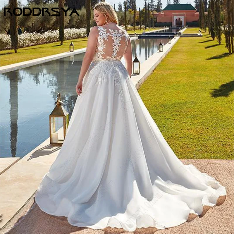 Roddrsya Mouwloze Plus Size Trouwjurken Organza A-lijn Bruidsjurken Boho V-hals Robe De Mariee Fluide Ivoor Custom Made Mouwloos Plus Size Bruidsjurken Organza A-Lijn Bruidsjurken Boho V-hals robe de mariée fluide Ivoo