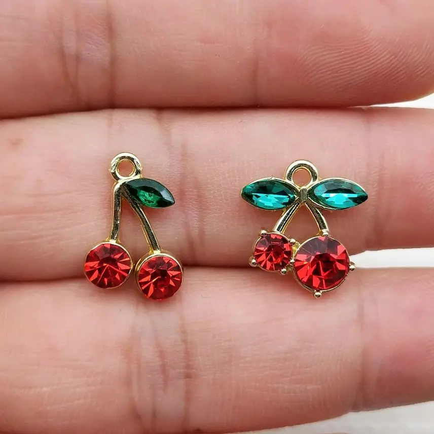 10pcs Cherry Charm for Jewelry Making Necklace Keychain Phone Pendant Diy Accessories Alloy Metal Gold Plated