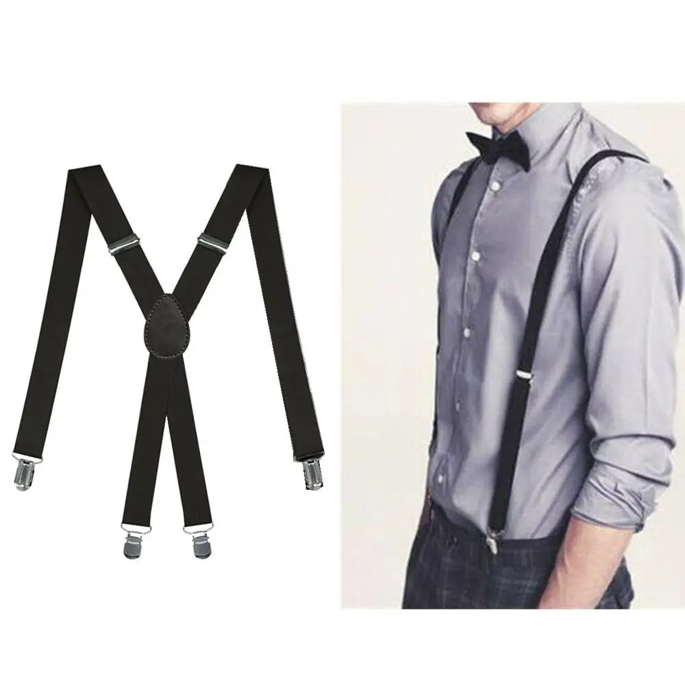 Unisex Clip-on Adjustable Sturdy Wedding Dress Braces Suspenders X Back Trousers Belt Strap Clip