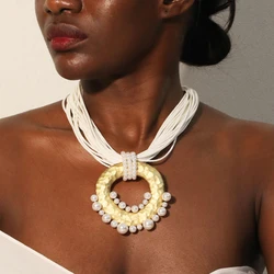 Statement Vintage Necklace with Geometric Pendant for Women Trendy Wedding Party Jewelry