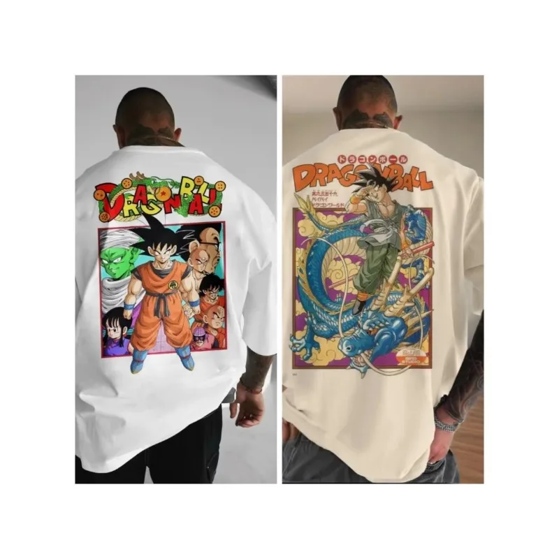 Dragon Ball 2026 nueva camiseta holgada personalizada de gran tamaño con estampado de animación de dibujos animados Super Saiyans informal de moda para hombres