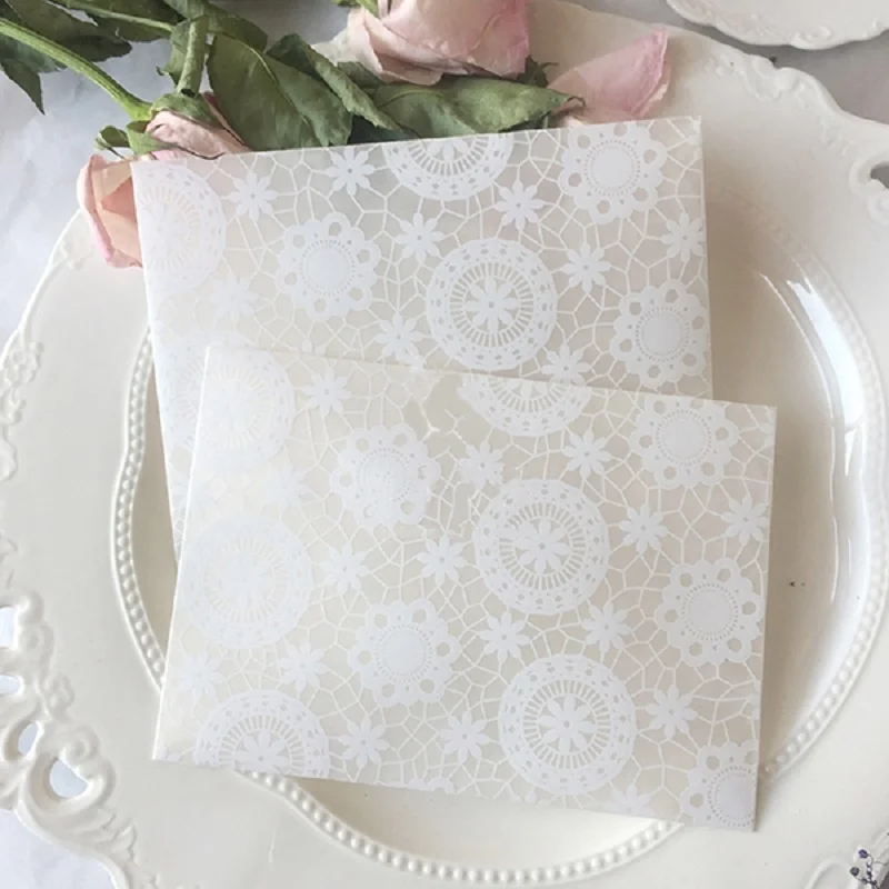 5Pcs Vintage Lace Semi-transparent Sulfuric Acid Paper Envelopes For DIY Postcard Card Storage Wedding Invitation Gift Packing
