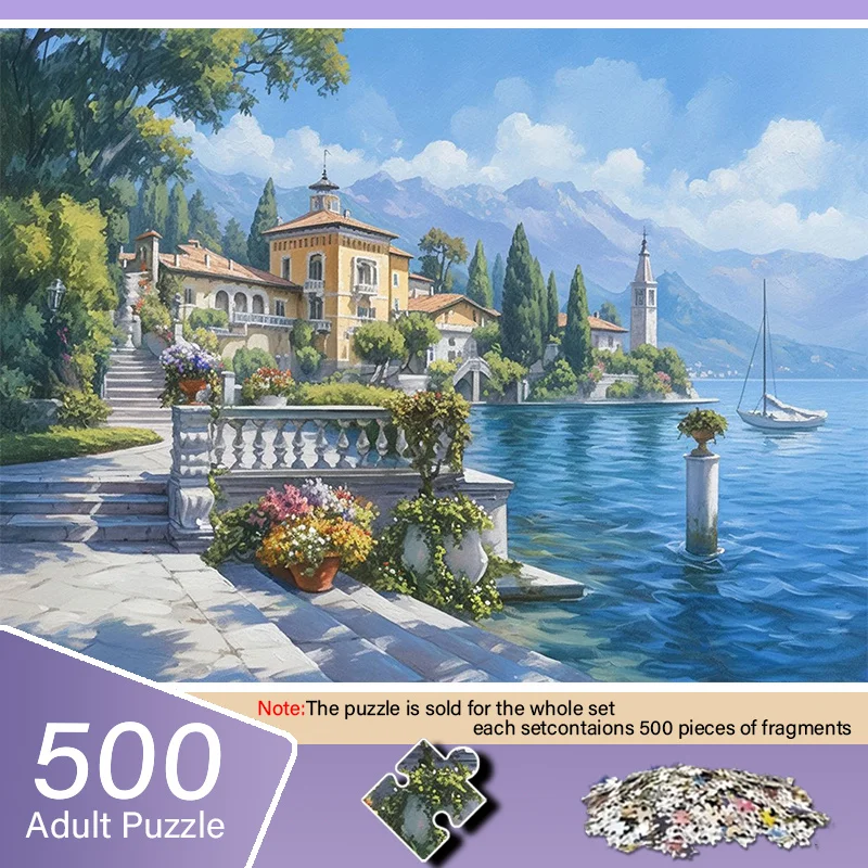 Adult Mini Jigsaw Puzzle Featuring a Lakeside Scene with European-style Charm - Scratch-resistant, High Difficulty, Suitable