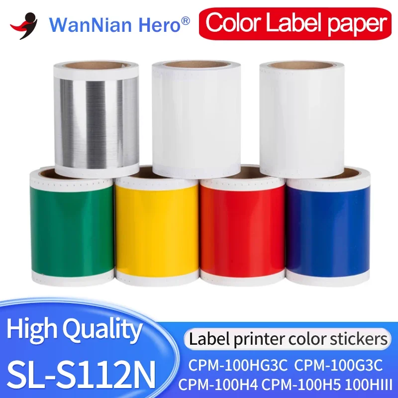 5 Roll Color Label sticker SL-S112N,SL-S113N For MAX CPM-100HC 100G3C 100G5C 100HG3C 100HIII PM-100A 100HG Label Printer paster