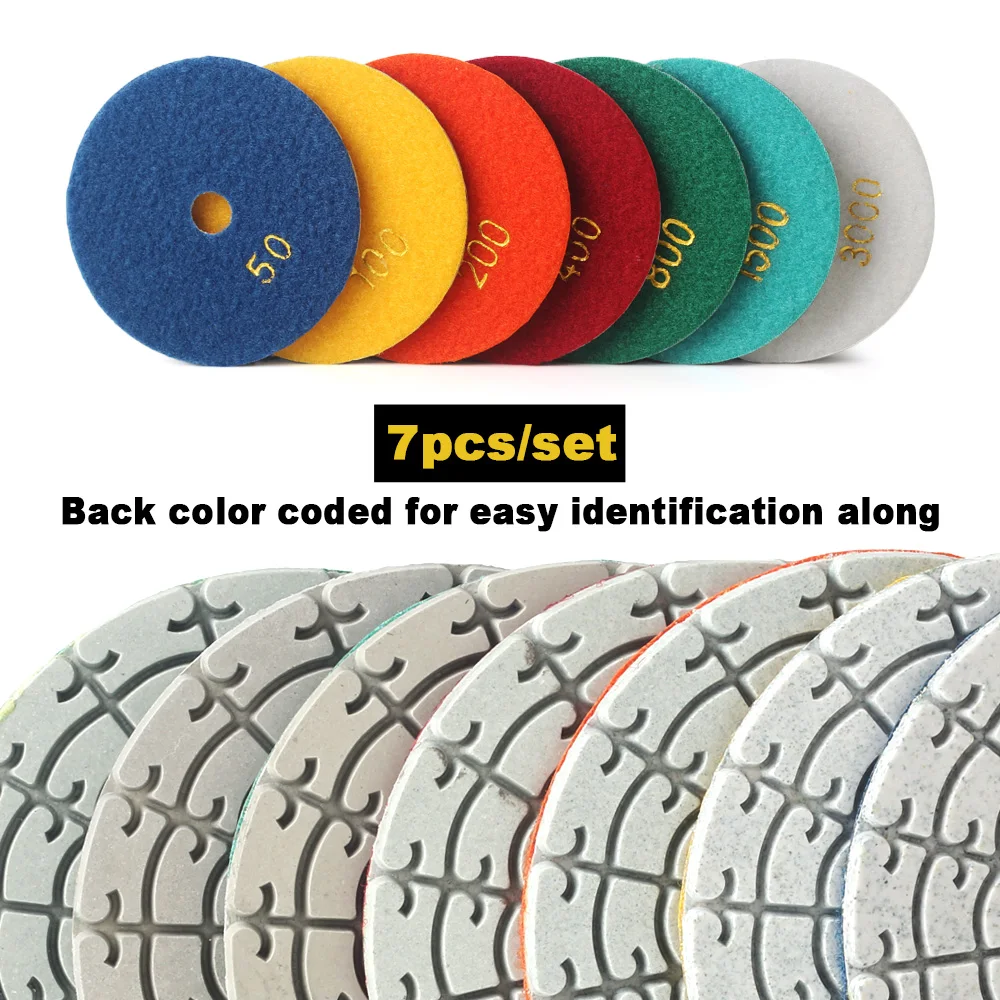 7pcs/set  Flexible Wet Diamond Polishing Pads Sanding Discs for Polishing Granite Marble with Water