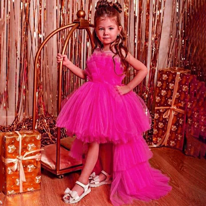 

Вечернее кружевное Цветочное платье для девочек, детский костюм с бантом для причастия, детская официальная одежда, платье-пачка для дня рождения и свадьбы