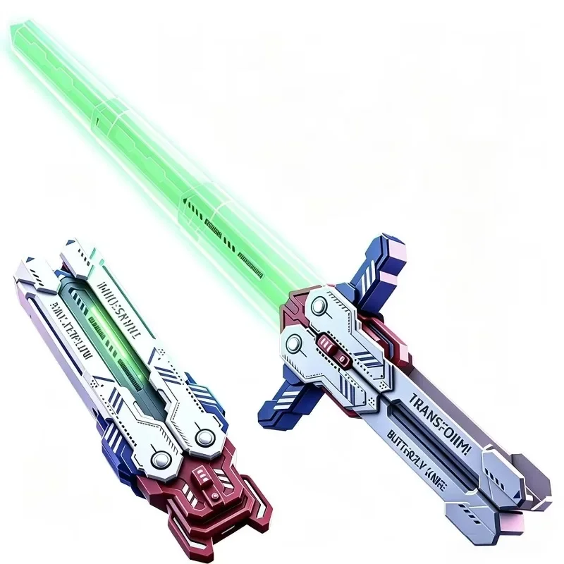 Dual Form Butterfly Toy Sword Retractable Drop Resistant Toy Knife Cosplay Toy with Light Sound Music Stress Relief Toy Fidget