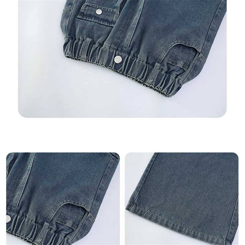 طفل الشارع الشهير موضة خمر البضائع الجينز واسعة الساق مستقيم الدينيم السراويل الإناث الاطفال y2k جديد البوب Harajuku فتاة بناطيل كاجوال #6