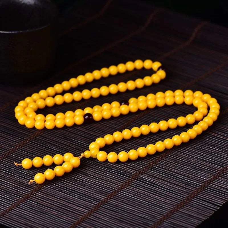 

Браслет из желтого пчелиного воска с куриным маслом, 108, круглый желтый браслет из бальтика с несколькими кругами и бусинами Будды, янтарный браслет для мужчин и женщин