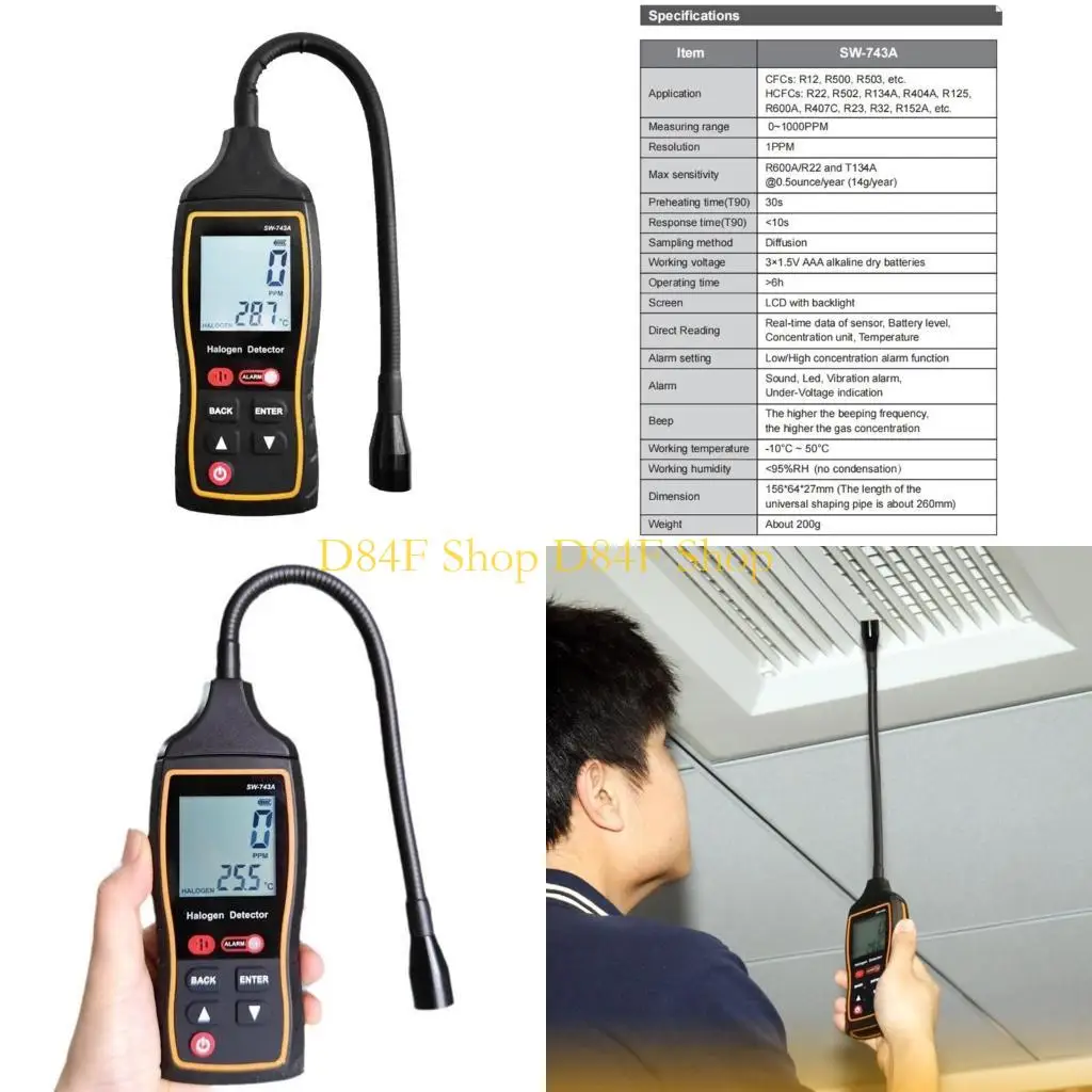 

D84F Backlit Screen Halogen Detector Portable Gas Leakage Tester Gas Sniffer HVAC Refrigerants Leak Detection Tool