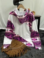 Women's casual fashion round neck pullover hoodie Western ethnic style retro print women's top hoodie 2