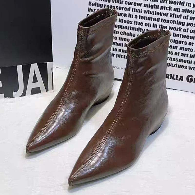 موضة أشار تو النساء حذاء من الجلد السيدات سليم حذاء قصير الشقق فستان الحفلات أحذية الشتاء امرأة بوتاس 2025 جديد Zapatos Mujer