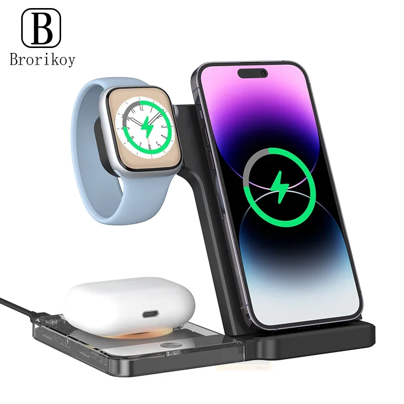 

Складная магнитная беспроводная зарядная станция 15 Вт 5 в 1 для iPhone 17 16 15 Samsung Fold Apple Watch Fast Mag Safe Charging Stand