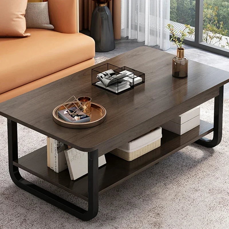 2 Tiers Wood Coffee Table Legs Metal Storage Sofa Coffee Table Rectangle Multifunctional Articulos Para El Hogar Home Furniture