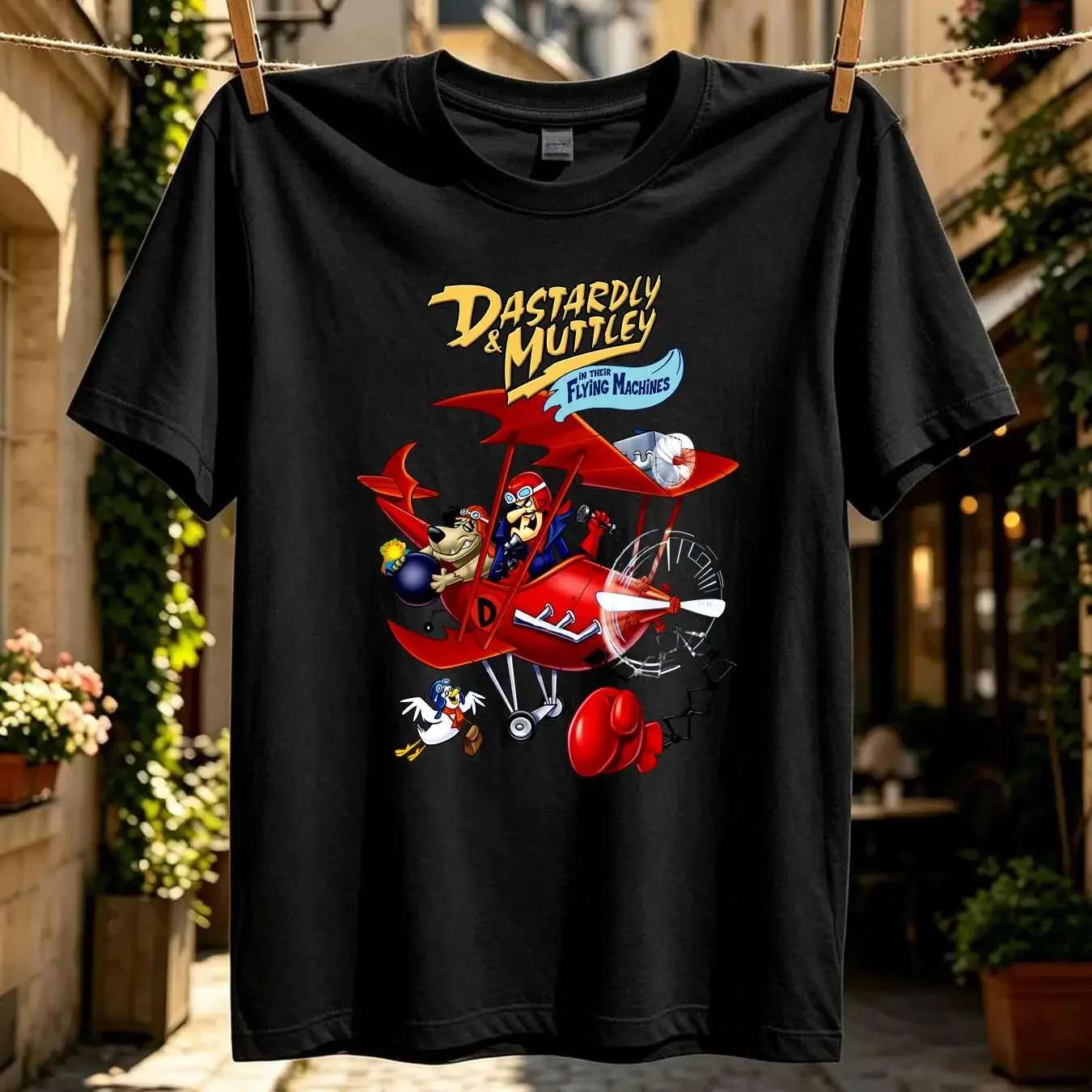 washed T Shirt WACKY RACES Sz L DASTARDLY MUTTLEY IN THEIR FLYING MACHINES NWOT vintage Washed Stretched homme Versatile
