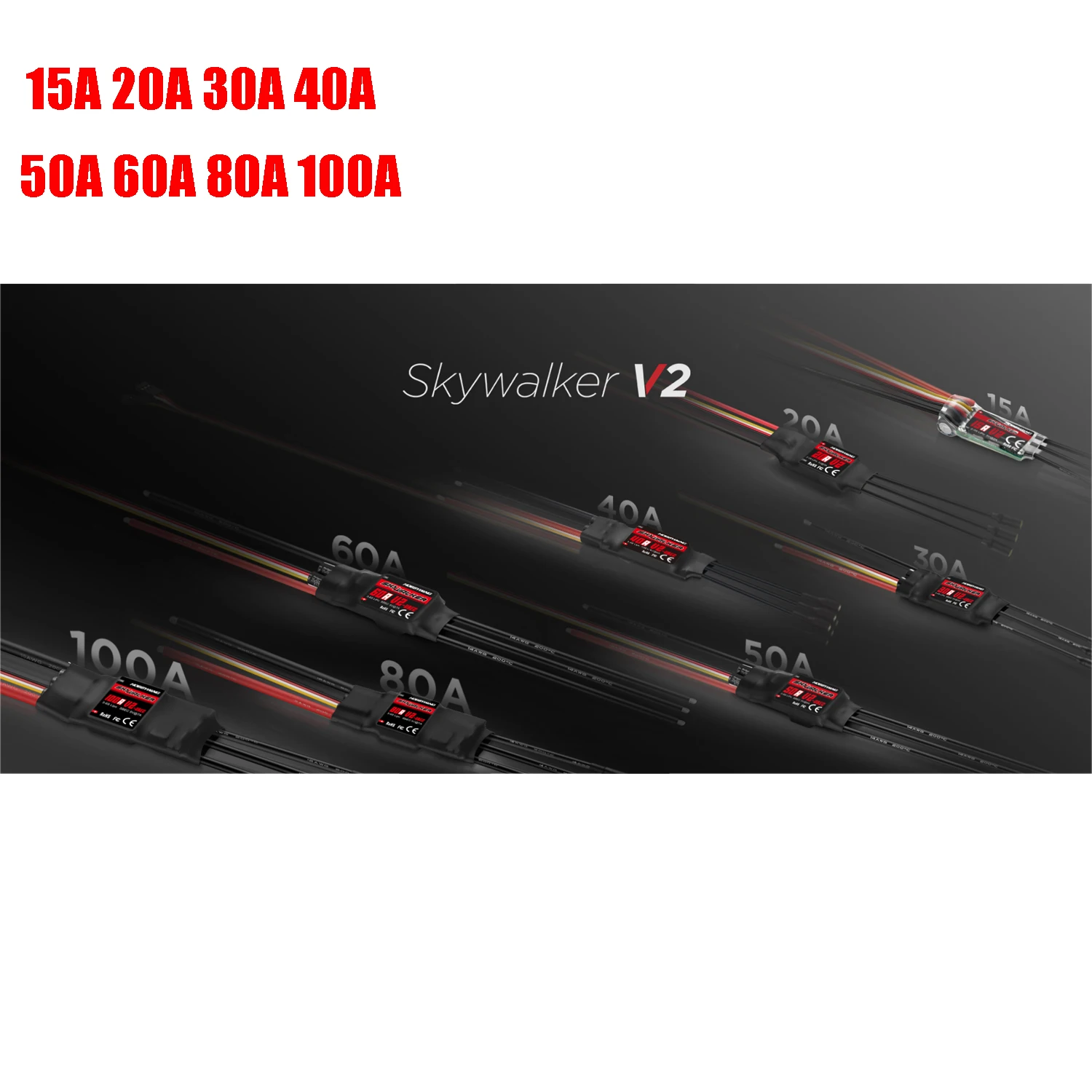 

Hobbywing Skywalker 15A 20A 30A 40A 50A 60A 80A 100A V2 ESC Speed Controller With UBEC For RC Airplanes Helicopter