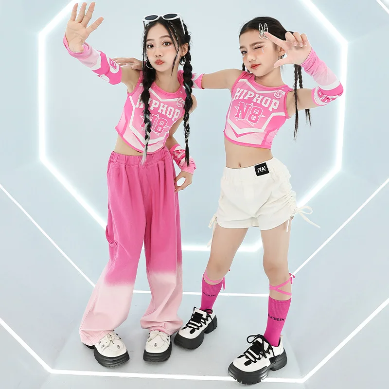 Chidren hip hop clothing girls dance suits jazz dance costumes hip hop girl set plus size girl hip hop pants