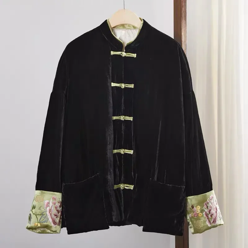 

Autumn Winter Parka Women Cotton Velvet Padded Jacket New Fashion Cuffs Flower Embroidery Coat Female Casual Loose Outwear T1491