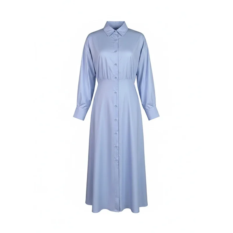 

Tinaa Office Lady 100% Cotton Dresses for Women 2025 Loose Lapel Long Sleeve Single Breasted Daily Life Long Dress 178492