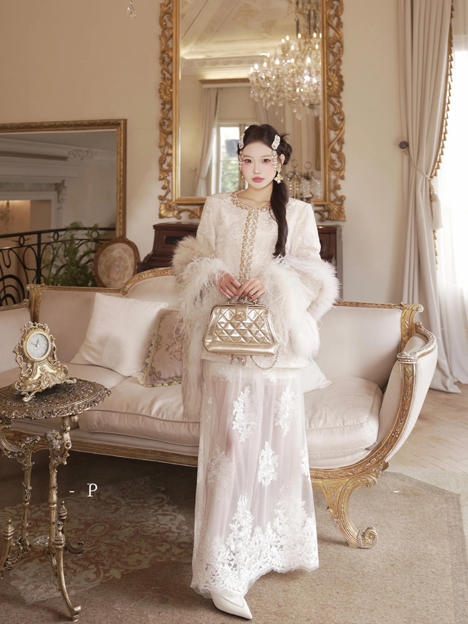 

Original Ele Wealthy Chinese Sle Du down Jaet Winter New Faion White Du Feather Padded Coat Loose Fit Long Sve