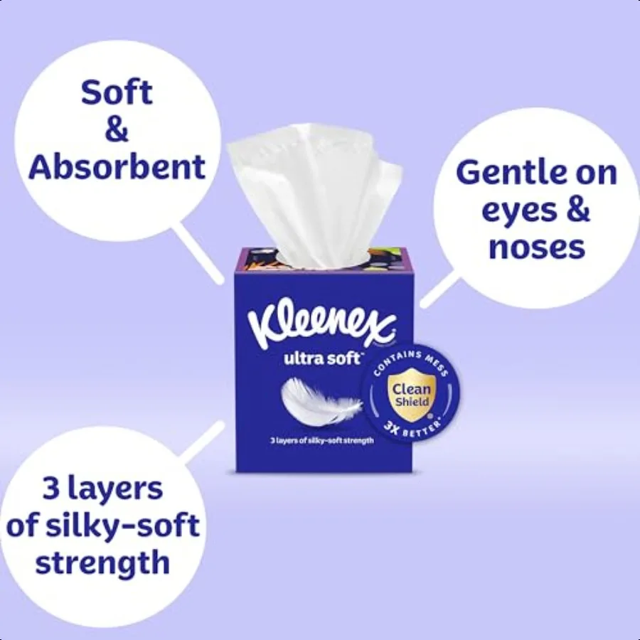 Kleenex Ultra Soft Facial Tissues 3 Flat Boxes 120 Tissues per Box 3Ply 360 Total Packaging May Vary