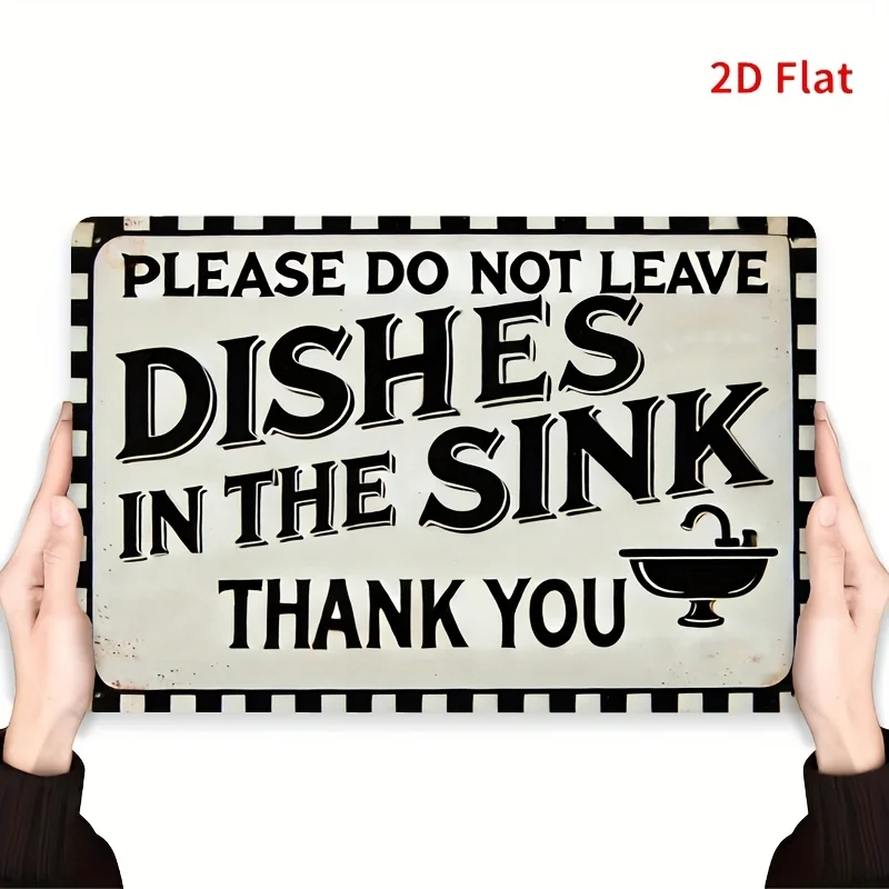One 2D flat-printed rectangular iron decorative signboard with a kitchen hygiene theme, disposable upon use.